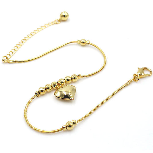 Gothic Gold Color Heart Pendant Anklet For Women Ball Beaded Anklet Vintage Chunky Jewelry