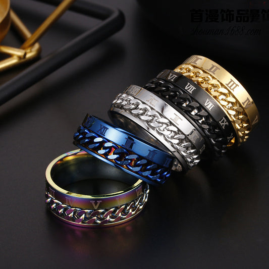 Roman Letter Rotatable Chain Rings Men Digital Titanium Steel RingFor Couple High Quality Multifunctional Bottle Opener Ring Spinner Jewelry Punk Gifts