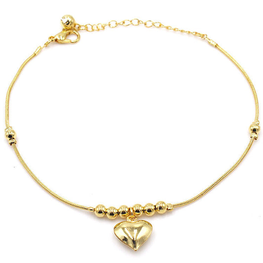 Gothic Gold Color Heart Pendant Anklet For Women Ball Beaded Anklet Vintage Chunky Jewelry