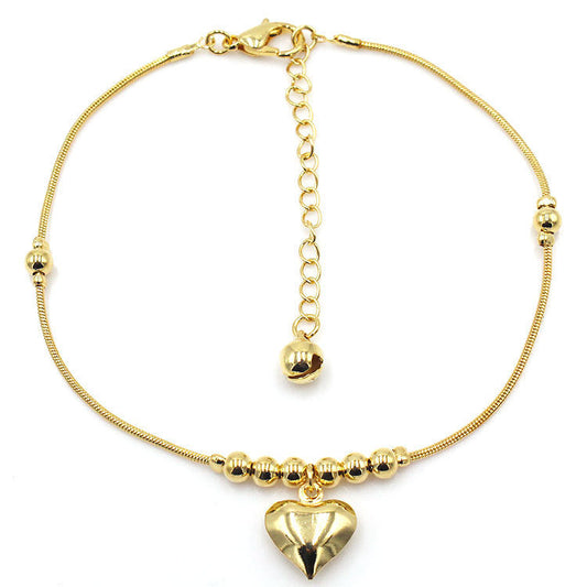 Gothic Gold Color Heart Pendant Anklet For Women Ball Beaded Anklet Vintage Chunky Jewelry