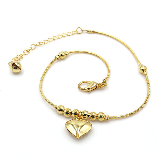 Gothic Gold Color Heart Pendant Anklet For Women Ball Beaded Anklet Vintage Chunky Jewelry