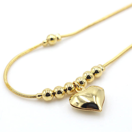 Gothic Gold Color Heart Pendant Anklet For Women Ball Beaded Anklet Vintage Chunky Jewelry